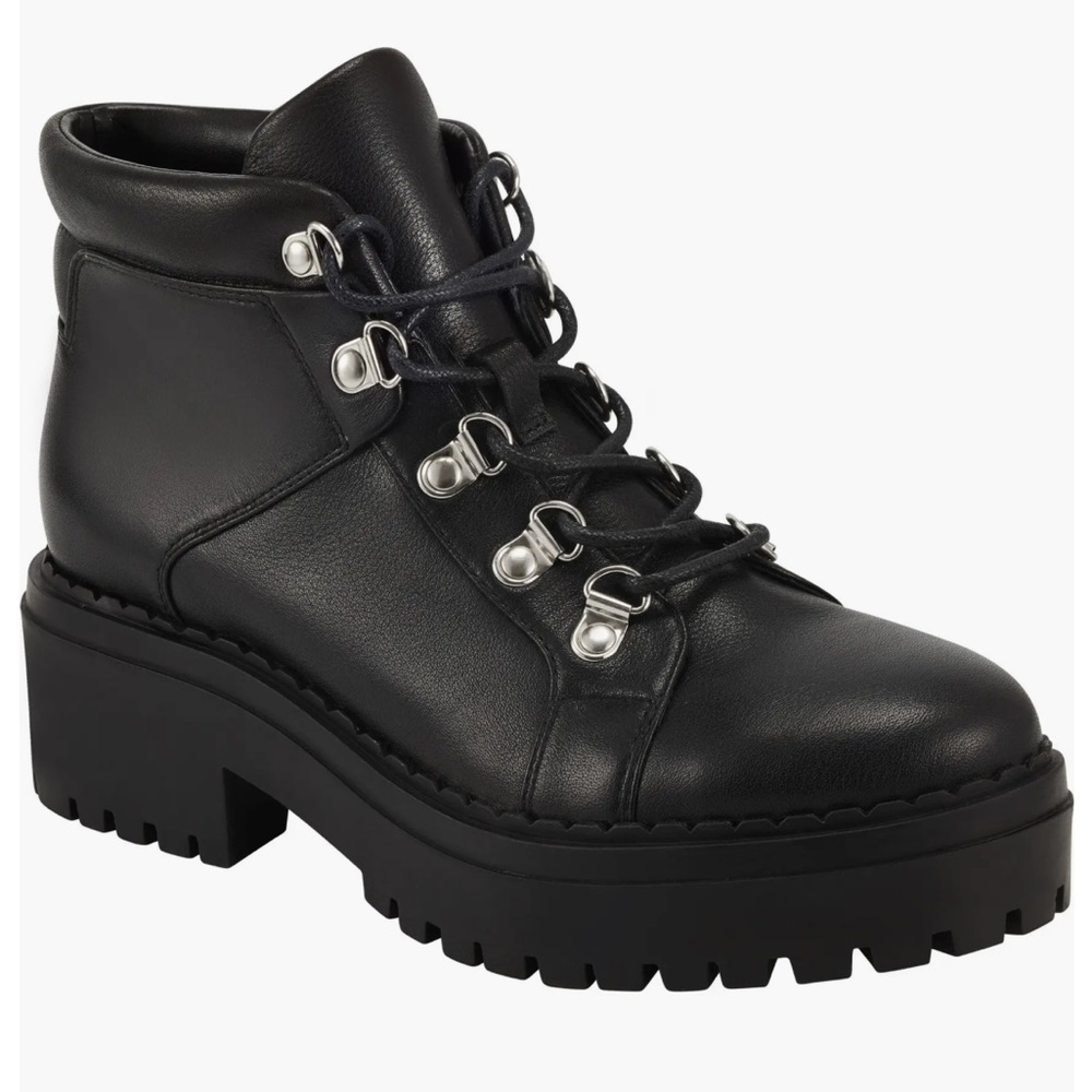 Marc Fisher LTD Nula black leather lug sole platform lace up combat hiking boots